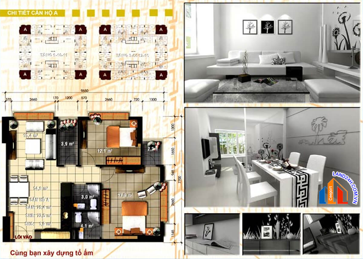 Thiết kế chi tiết căn A chung cư Nhựt Quang Bình Tân
