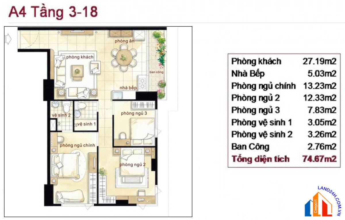 Thiết kế chi tiết căn A4 chung cư Hoàng Kim Thế Gia