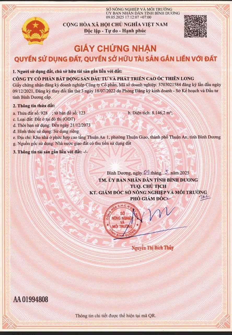 Giấy chứng nhận quyền sử dụng đất Sổ hồng dự án Monrei Saigon tờ 1