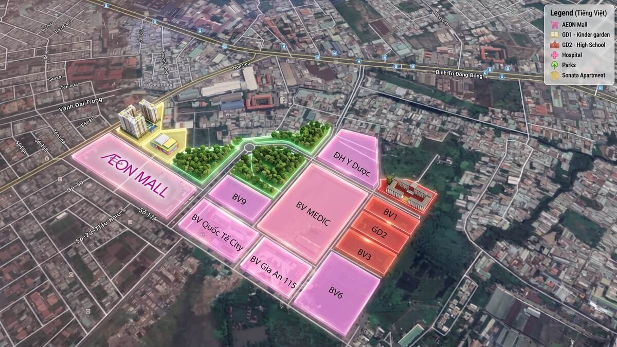 Aio City liền kề tổ hợp Khu y tế kỹ thuật cao Hoa Lâm Shangri-La và Aeon Mall