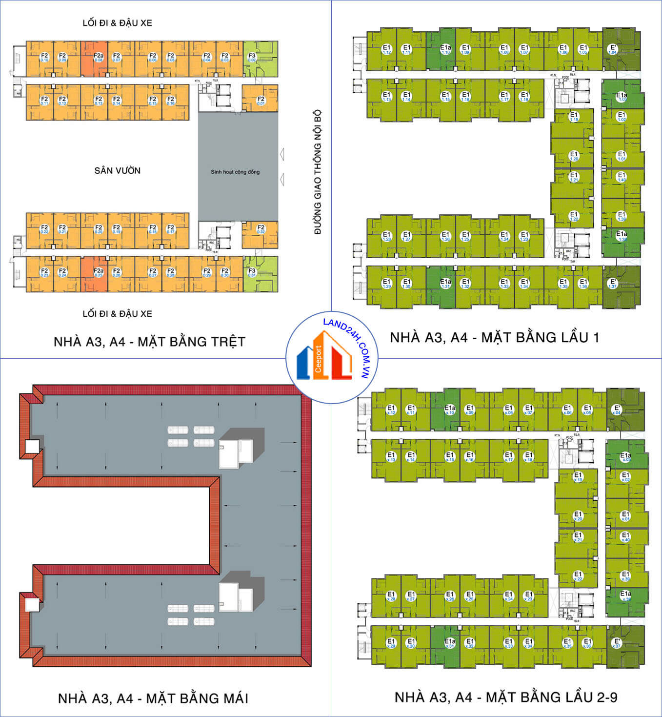 Mặt bằng block A3 – A4 Ehome 3