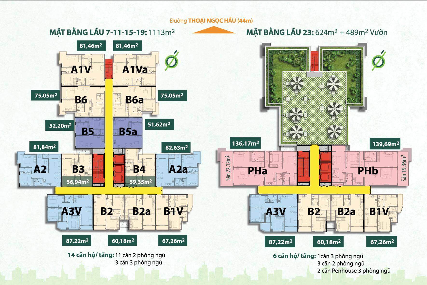 Mặt bằng điển hình lầu 7-11-15-19-23