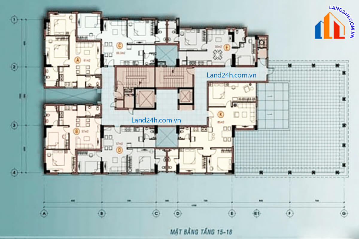 Mặt bằng tầng 15 – 18 trung đông plaza