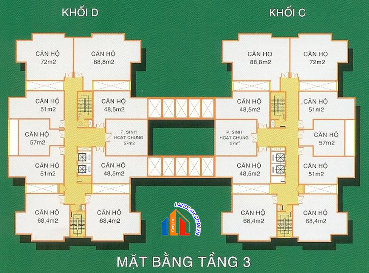 Mặt bằng tầng 3 căn hộ Nhất Lan 2