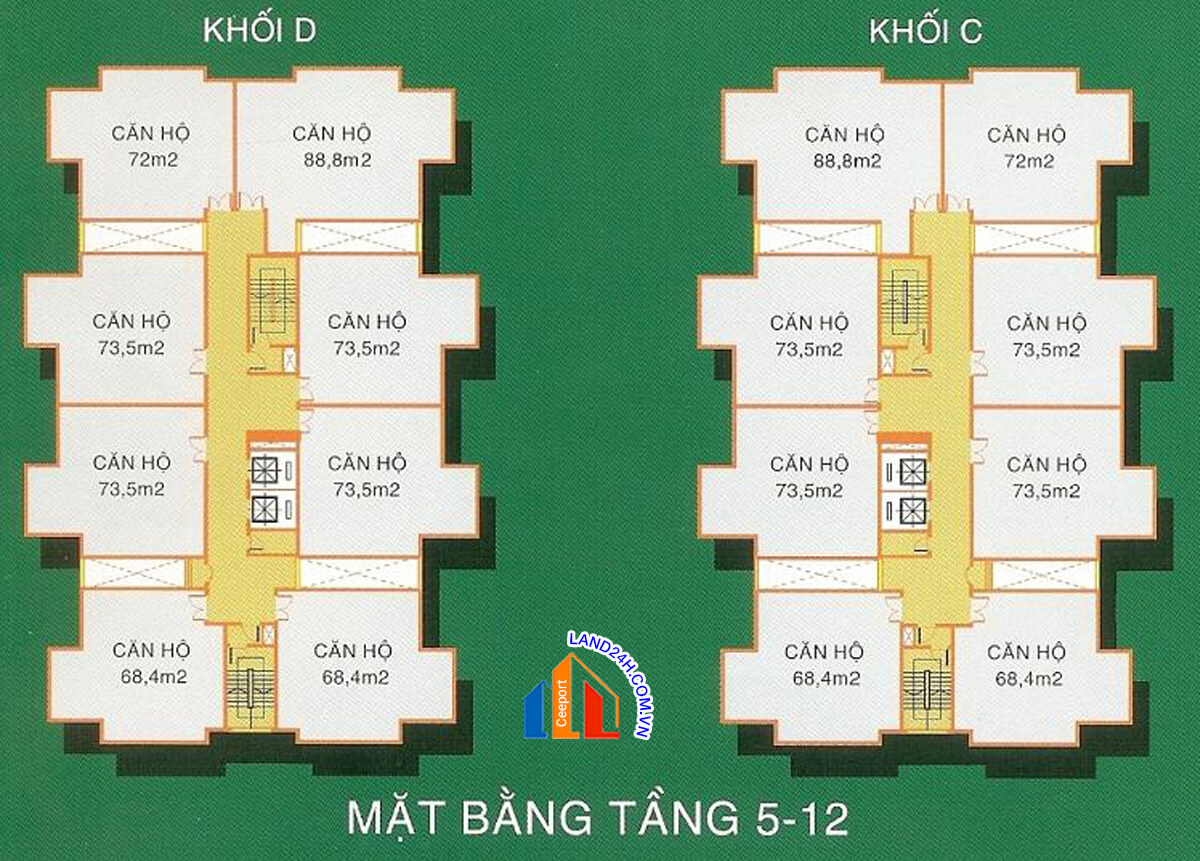 Mặt bằng tầng 5-12 căn hộ Nhất Lan 2