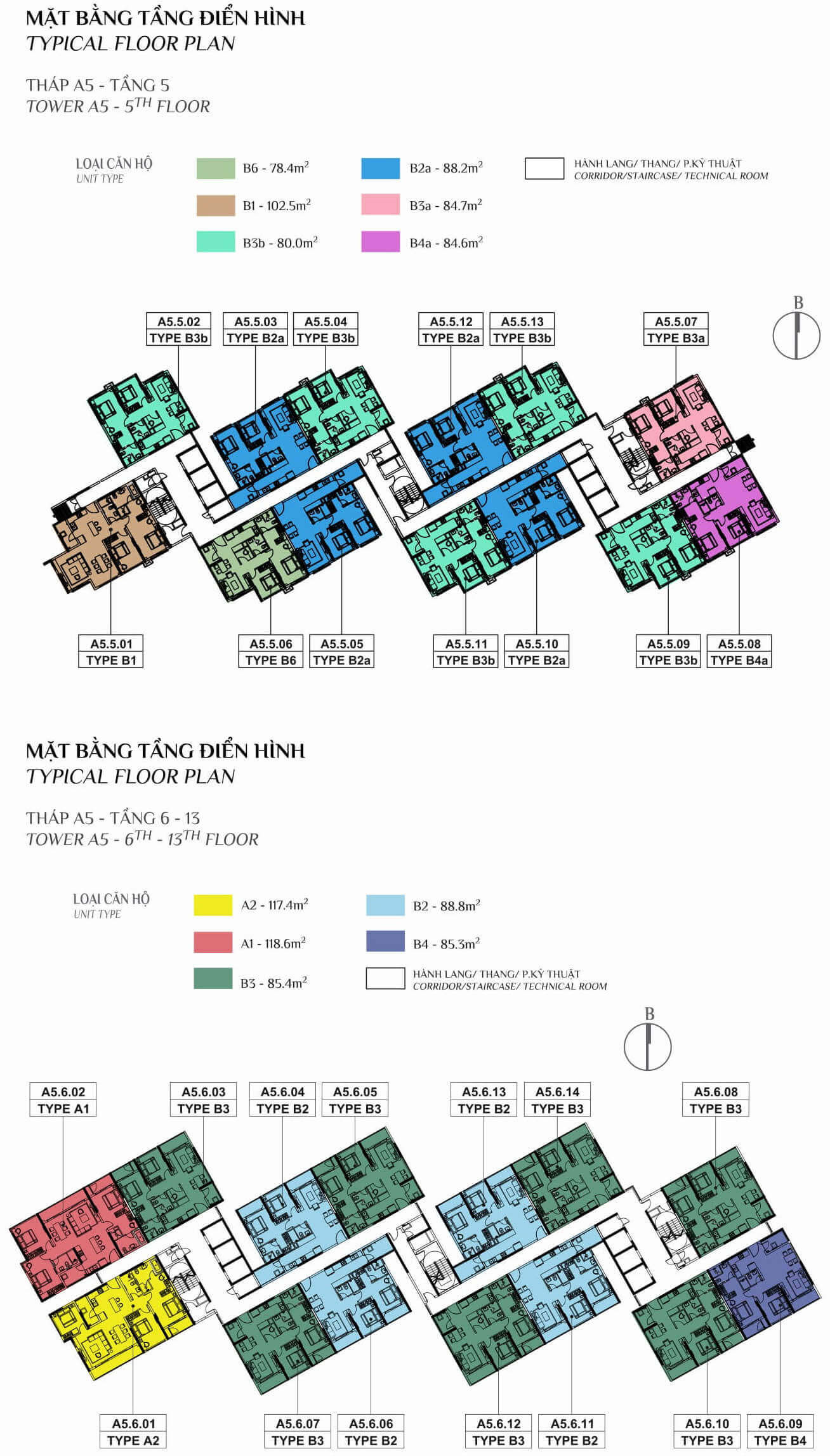 Mặt bằng tầng 3-13 block A5 phân khu Alnata Plus
