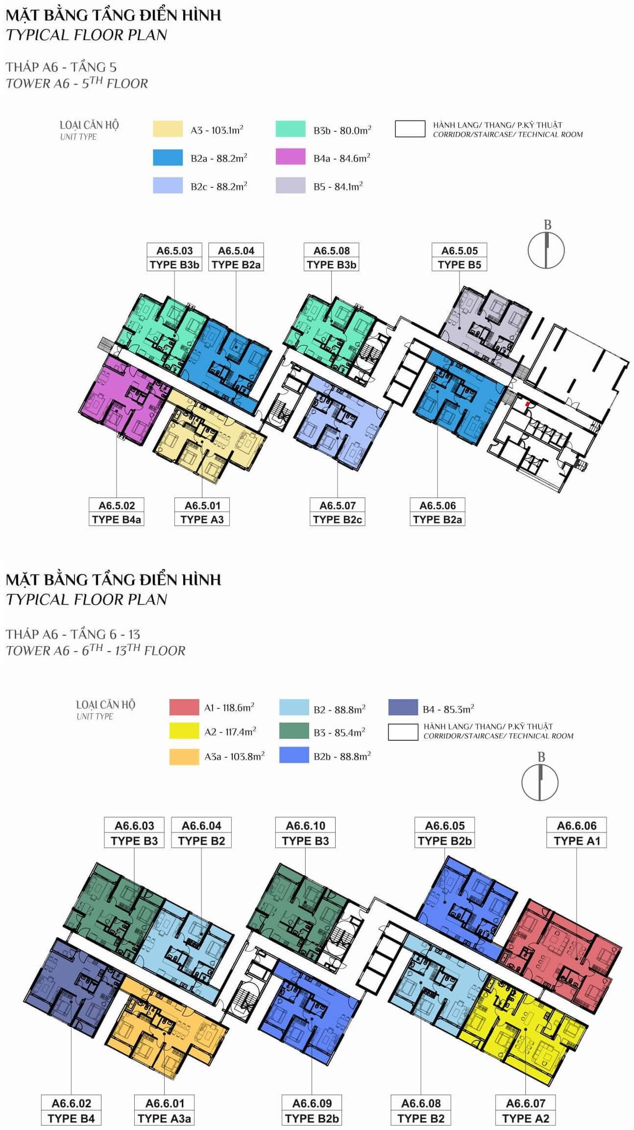 Mặt bằng tầng 5-13 block A6 phân khu Alnata Plus