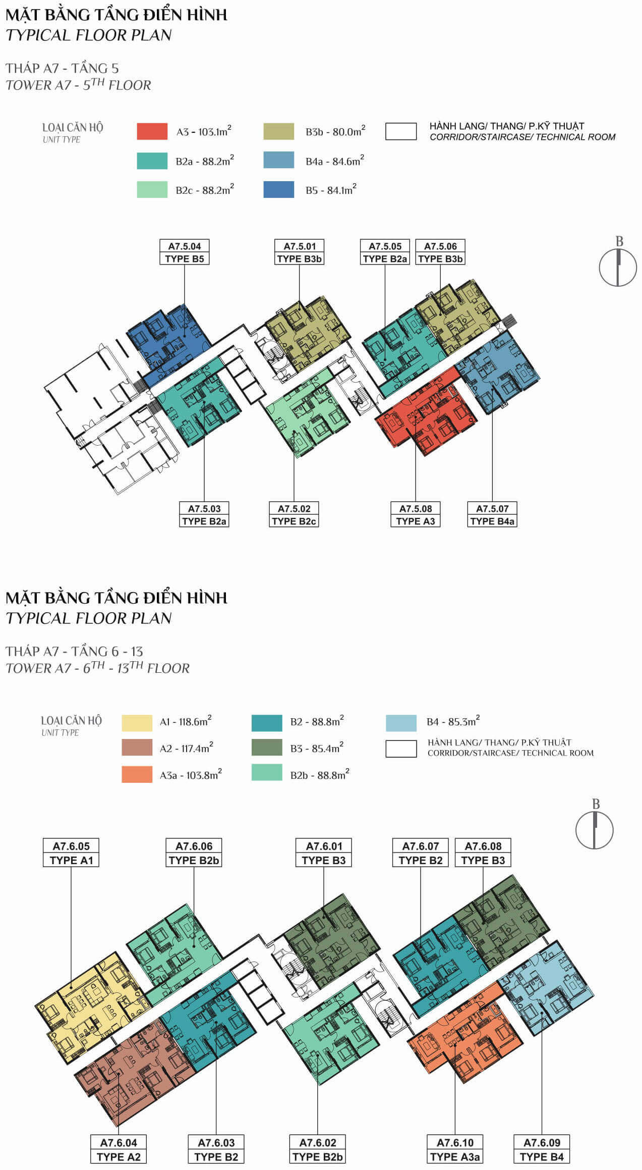 Mặt bằng tầng 5-13 block A7 phân khu Alnata Plus