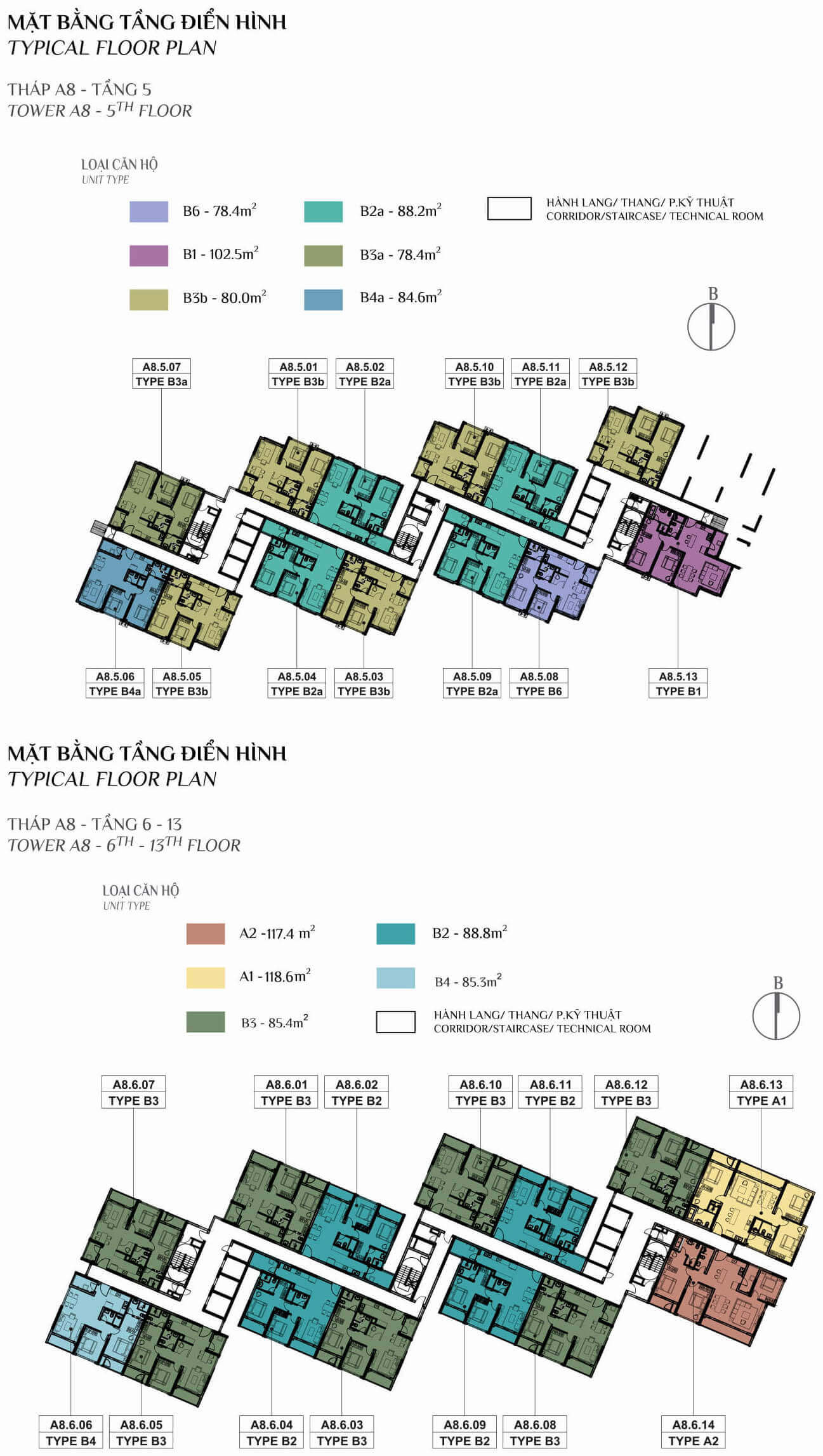 Mặt bằng tầng 5-13 block A8 phân khu Alnata Plus