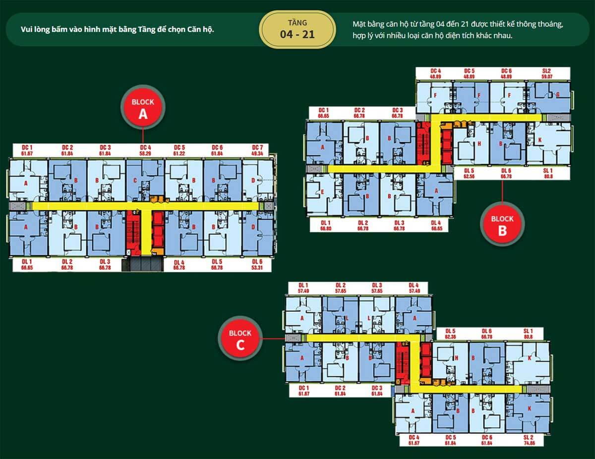 Mặt bằng tòa tầng 4-21 Diamond Lotus Lakeview