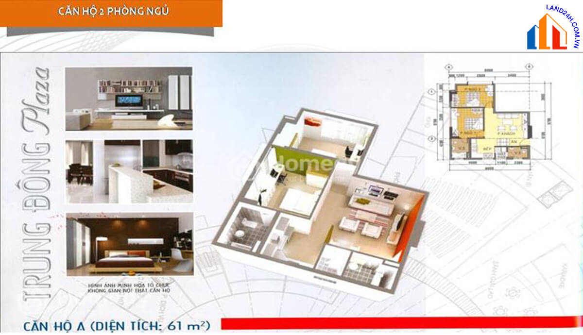 Thiết kế chi tiết căn A – Diện tích 61 m2 Trung Đông Plaza