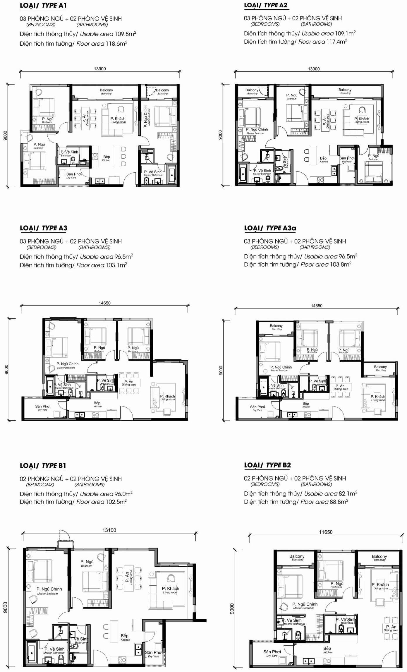 Thiết kế căn A1-A2-A3-A3a-B1-B2 phân khu Alnata Plus