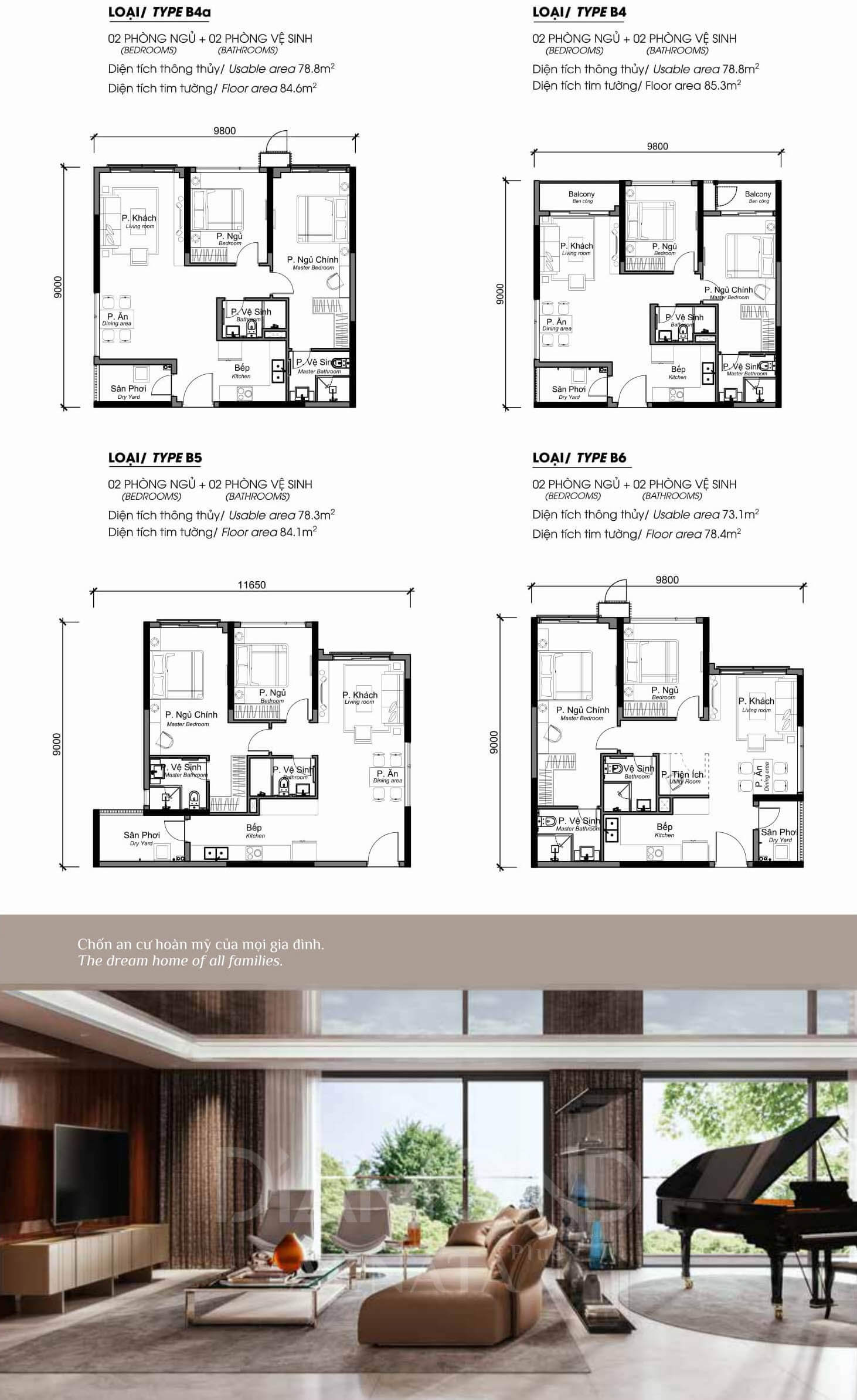 Thiết kế căn B4a-B4-B5-B6 phân khu Alnata Plus