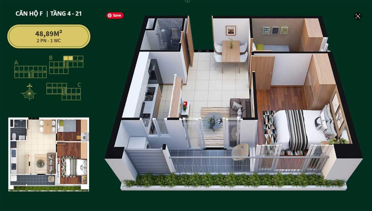 Thiết kế chi tiết căn F Diamond Lotus Lake View