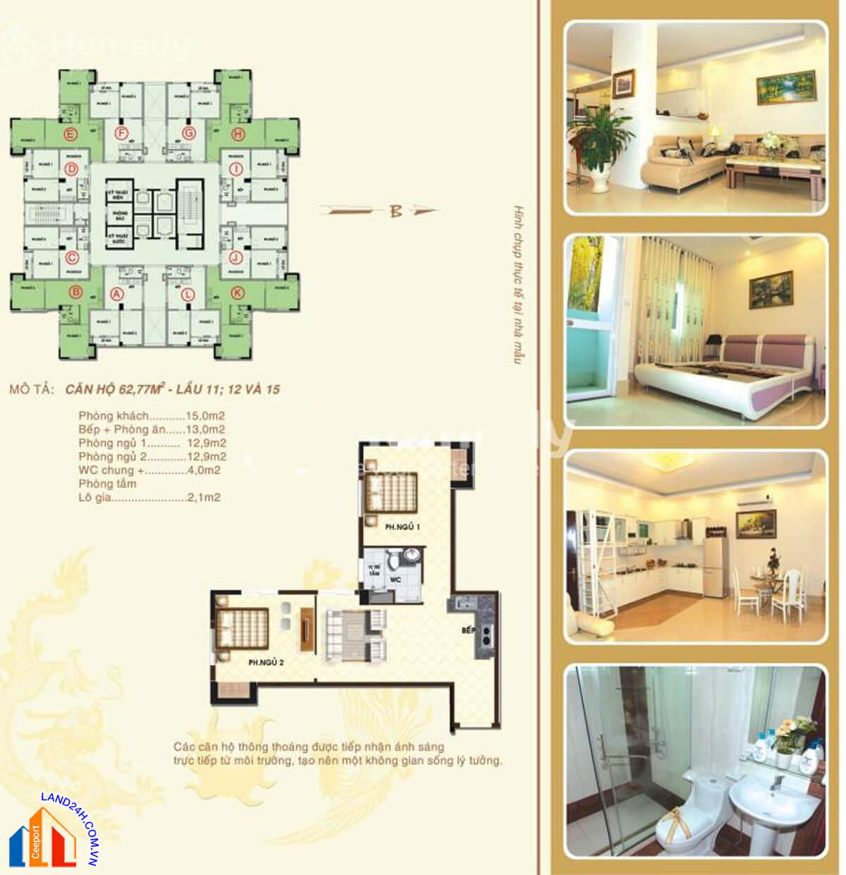 Thiết kế chi tiết căn hộ 62,77m2 Long Phụng Apartment