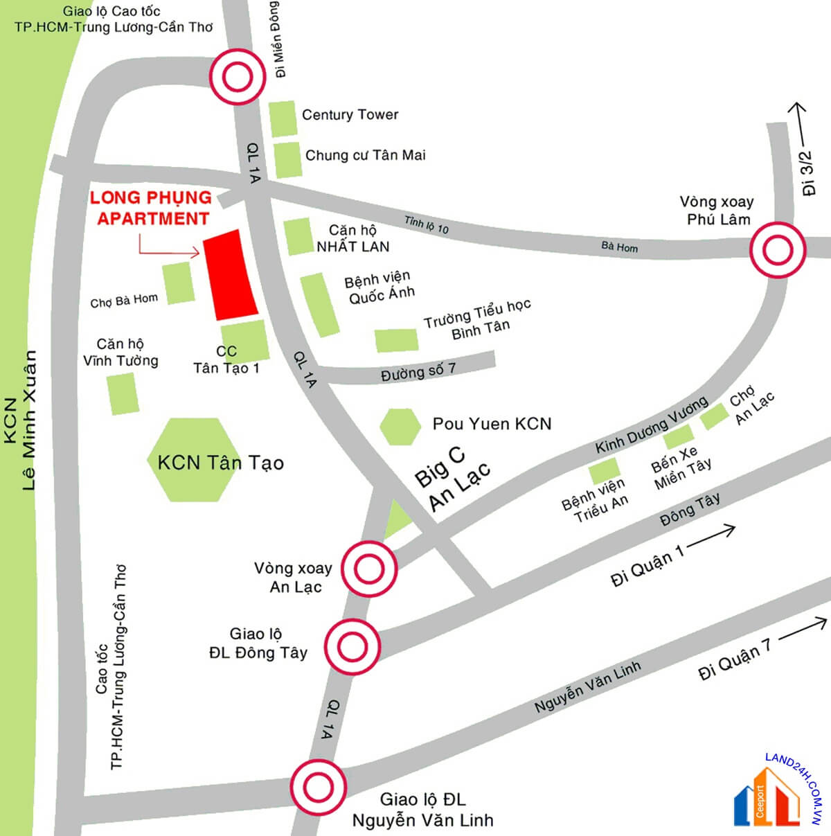 Long Phụng Apartment tọa lạc tại Quốc Lộ 1A, phường Tân Tạo A, Quận Bình Tân, Thành phố Hồ Chí Minh