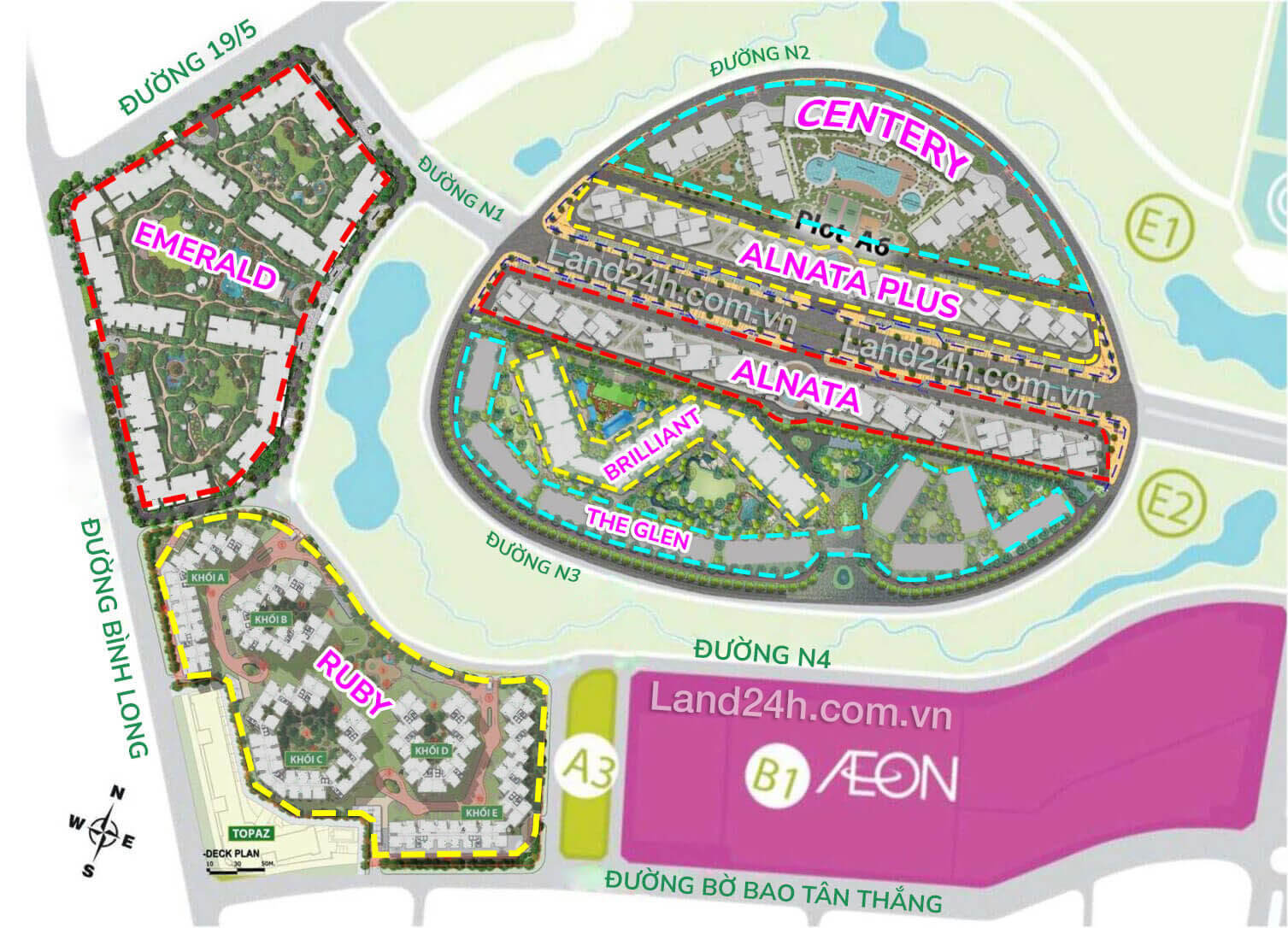 Các phân khu Celadon City được thiết kế view trực tiếp ra công viên trung tâm 16ha