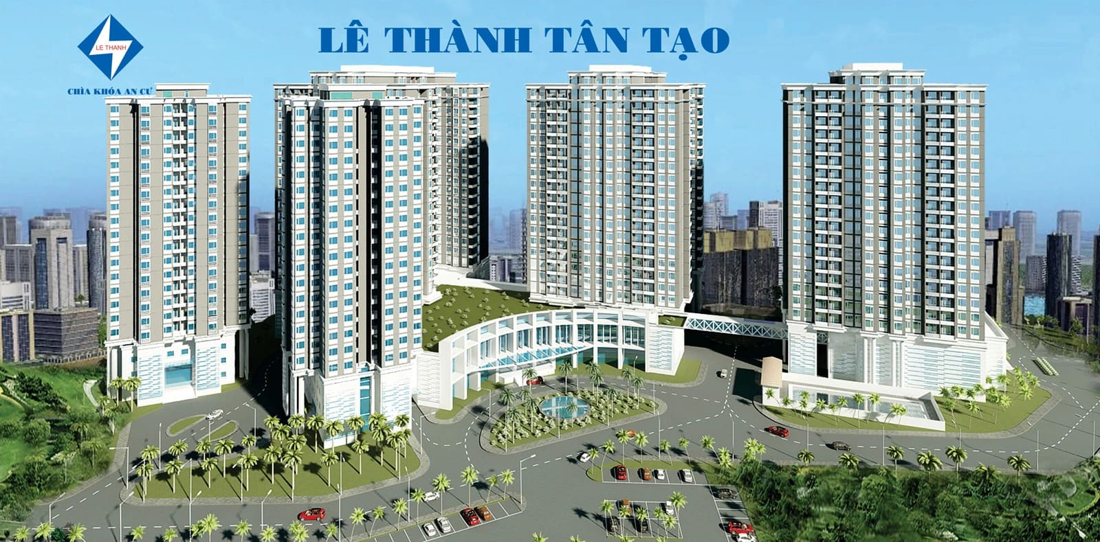Phối cảnh thực tế các khối tháp căn hộ chung cư Lê Thành Tân Tạo đã bàn giao đưa vào vận hành ổn định tại quận Bình Tân