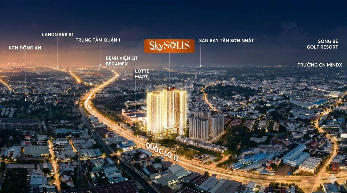 Sơ đồ tọa độ vị trí chiến lược và liên kết vùng của dự án Sky Solis Lái Thiêu