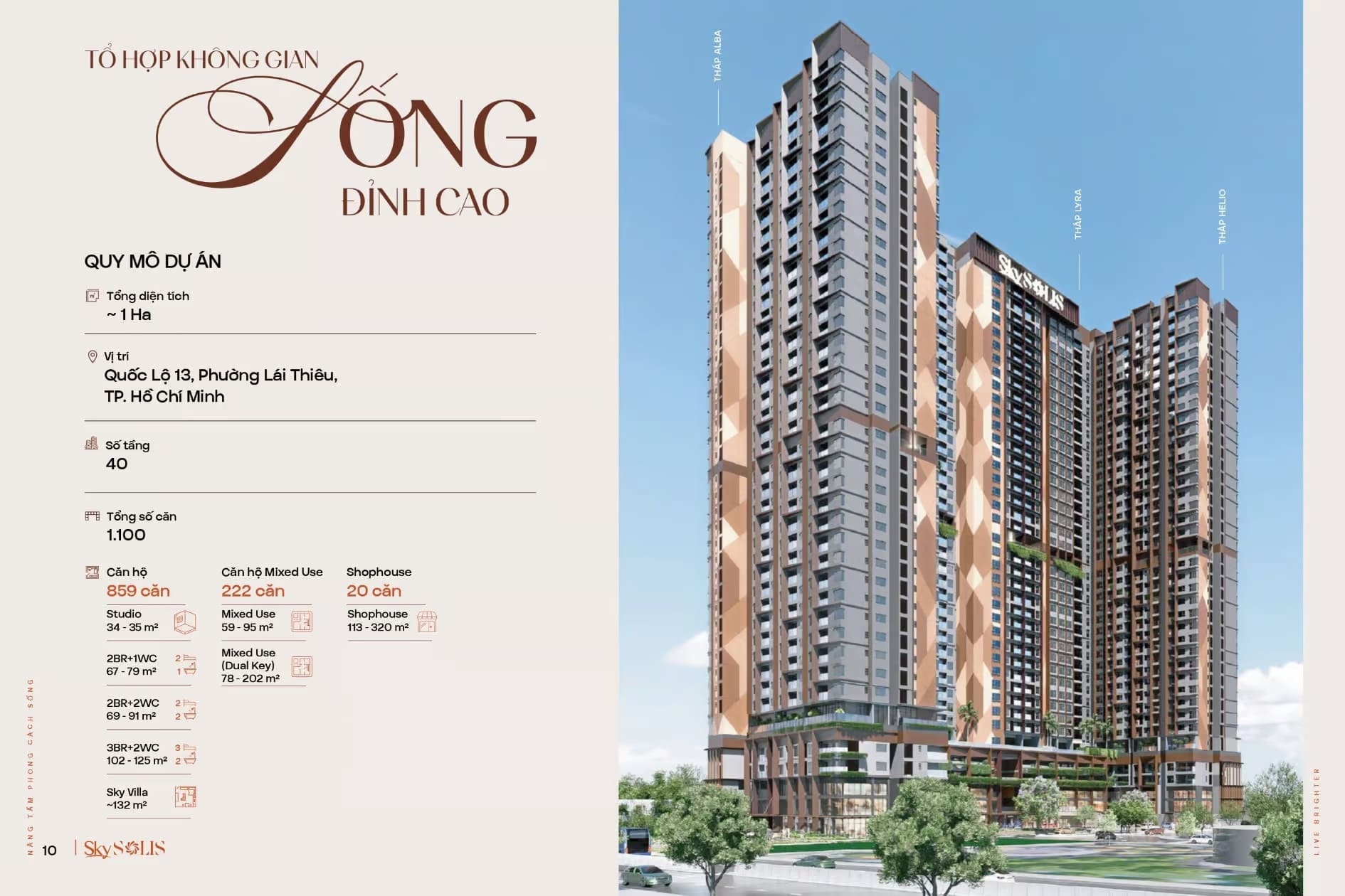 Phối cảnh tổng thể không gian kiến trúc 2 block tháp căn hộ cao cấp phong cách resort Sky Solis Lái Thiêu của chủ đầu tư SkyWorld