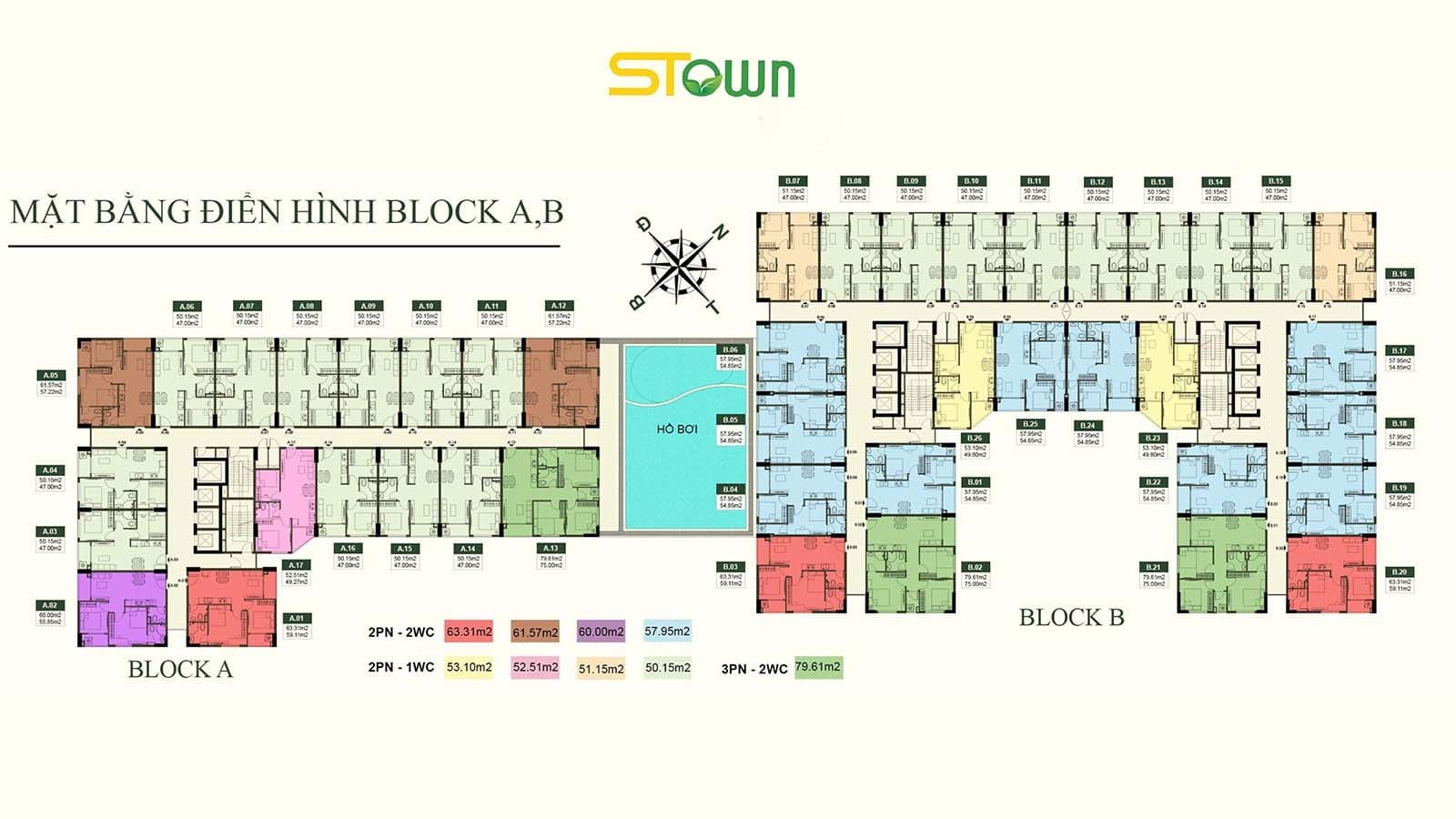 Sơ đồ bố trí mặt bằng điển hình tầng 2 dự án chung cư STC Tân Phú