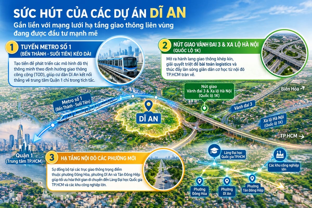 Hạ tầng giao thông kết nối các dự án chung cư Dĩ An