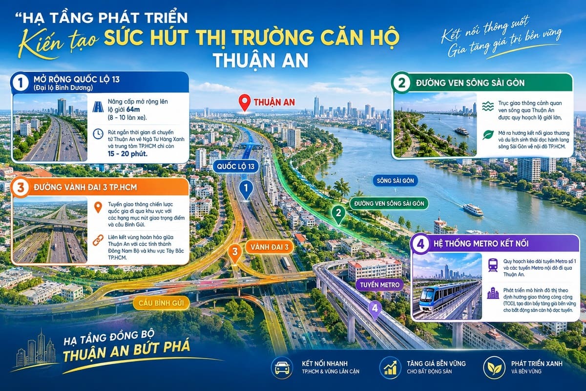 Hạ tầng giao thông trọng điểm quốc lộ 13 và các tuyến vành đai đi qua Thuận An