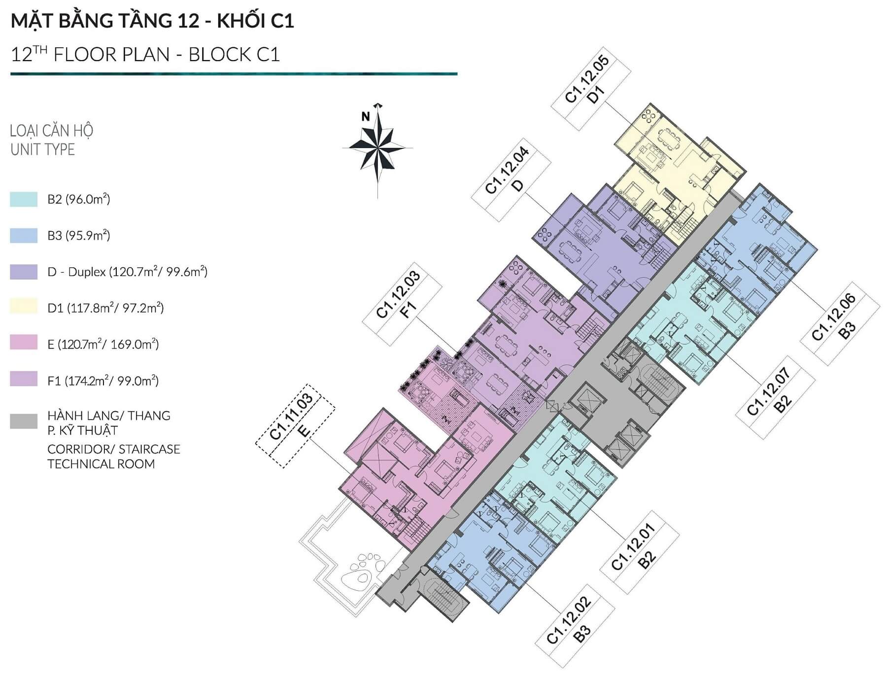 Mặt bằng block C1 căn hộ Diamond Centery