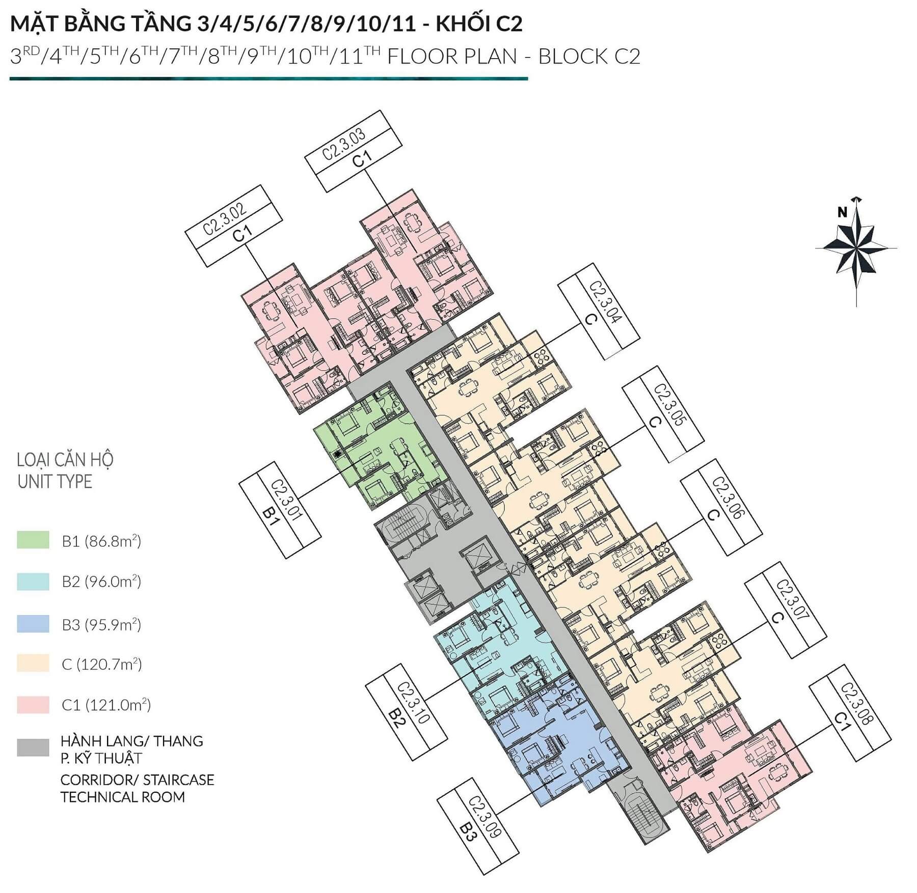 Mặt bằng block C2 căn hộ Diamond Centery