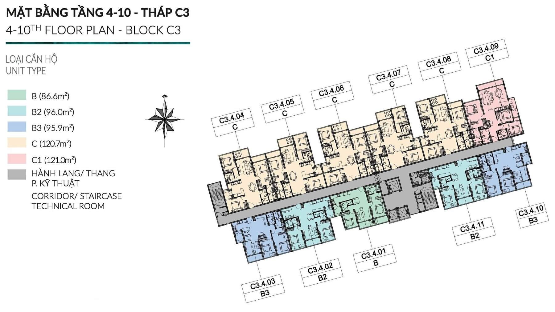 Mặt bằng block C3 căn hộ Diamond Centery