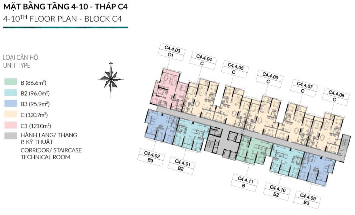 Mặt bằng block C4 căn hộ Diamond Centery