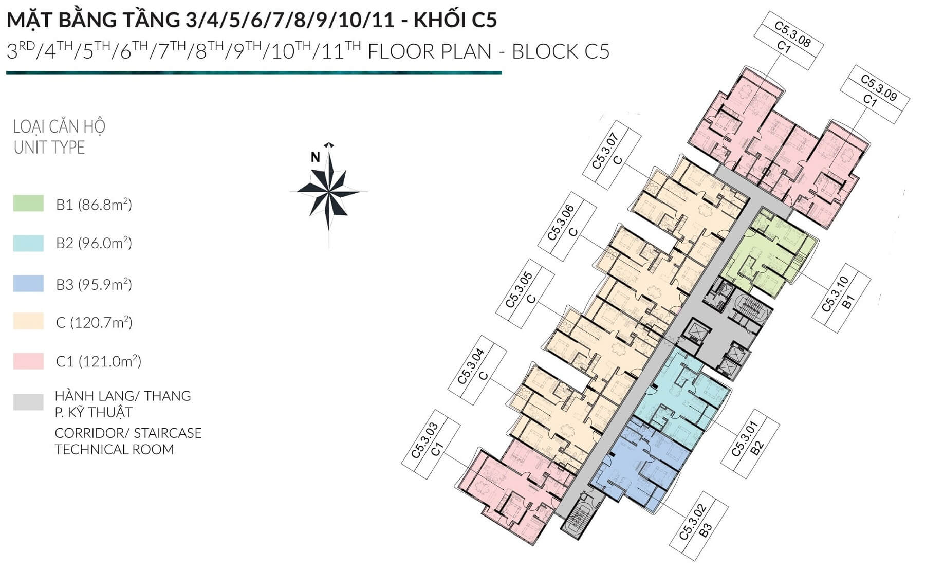 Mặt bằng block C5 căn hộ Diamond Centery