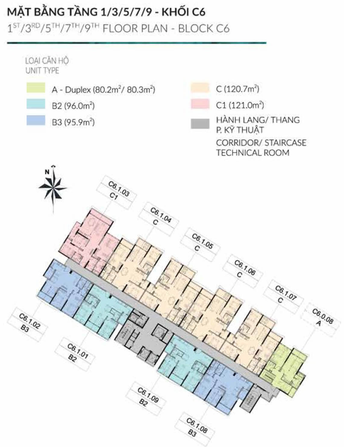 Mặt bằng block C6 căn hộ Diamond Centery