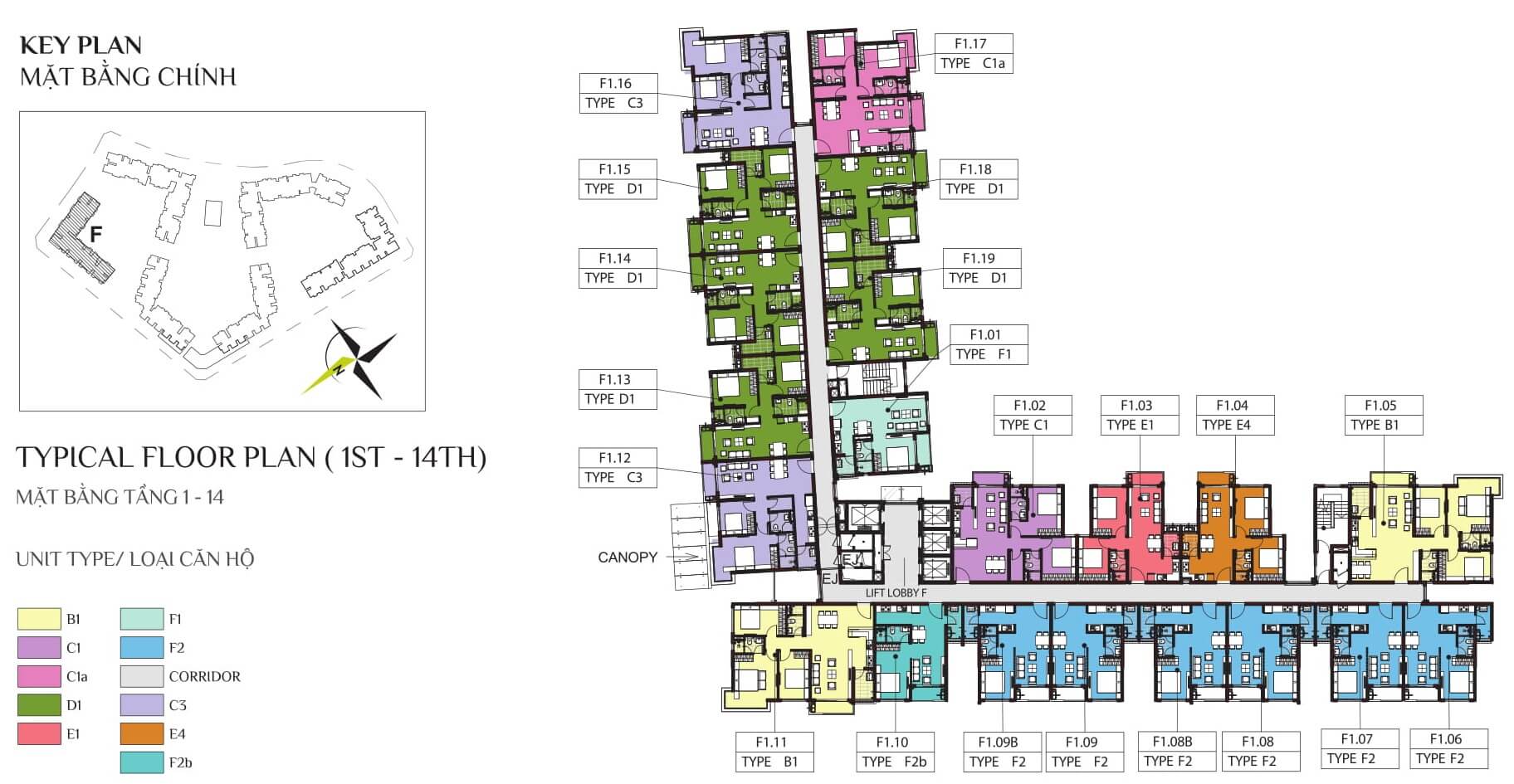 Mặt bằng block F chung cư Emerald Celadon