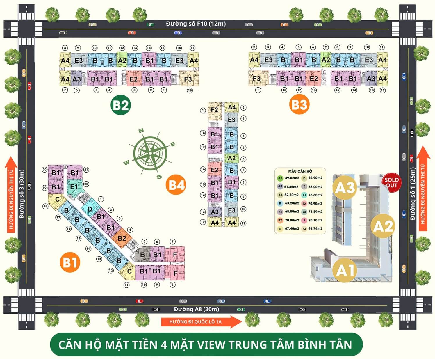 Sơ đồ mặt bằng tổng thể 5 block tại dự án Green Town Bình Tân
