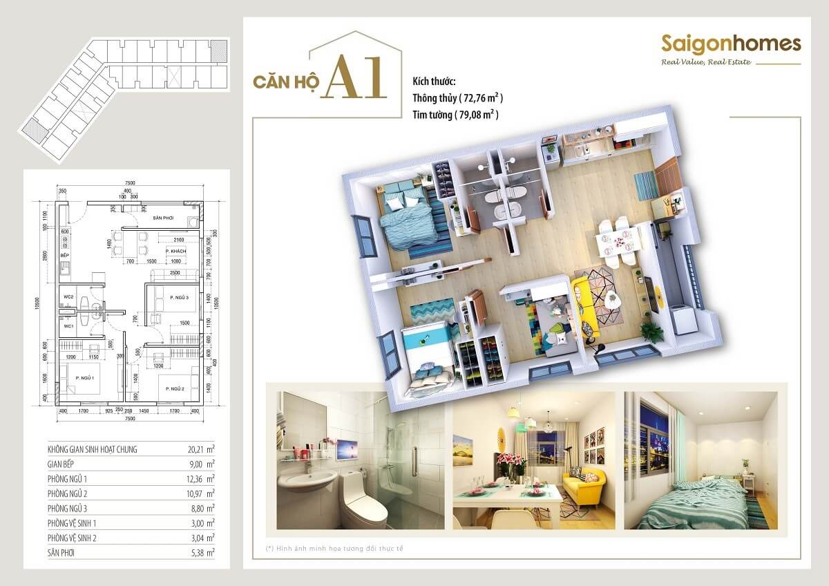 Thiết kế căn A1 chung cư Saigon Homes