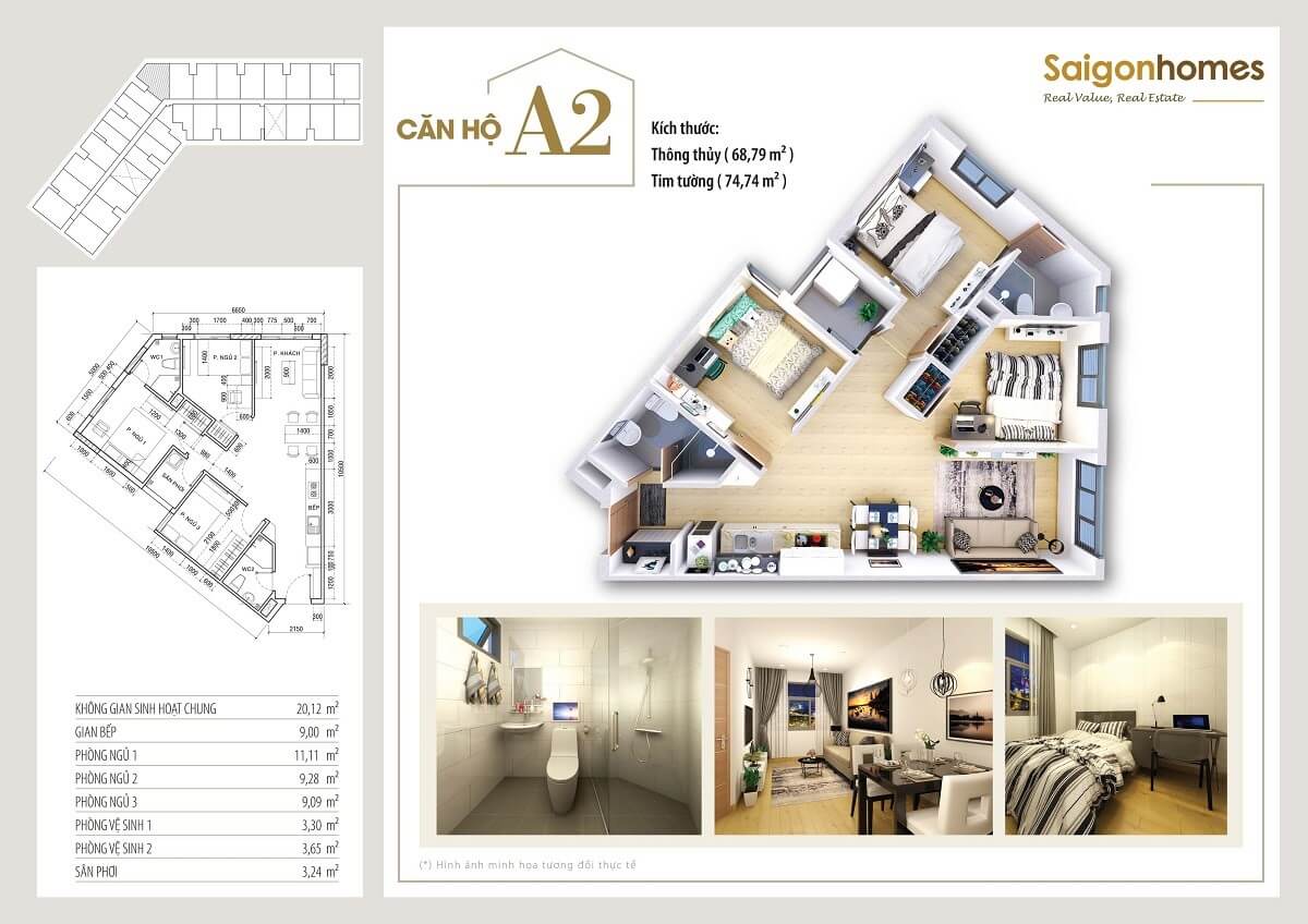 Thiết kế căn A2 chung cư Saigon Homes
