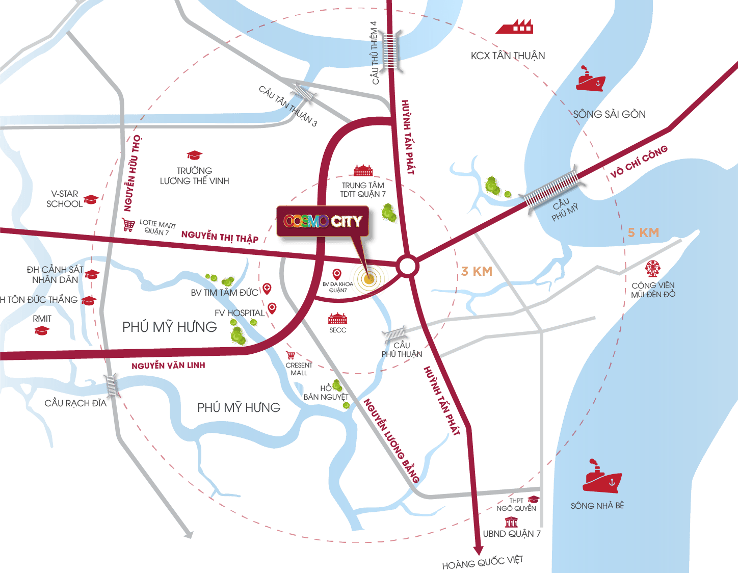 Cosmo City tọa lạc tại mặt tiền đường Nguyễn Thị Thập, phường Tân Phú, Quận 7, TP. Hồ Chí Minh