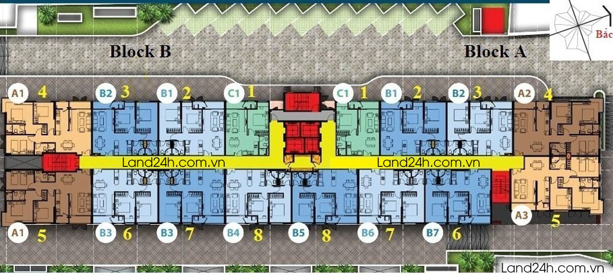 Mặt bằng Carillon 2 thiết kế gồm 2 block A-B cao 17 tầng