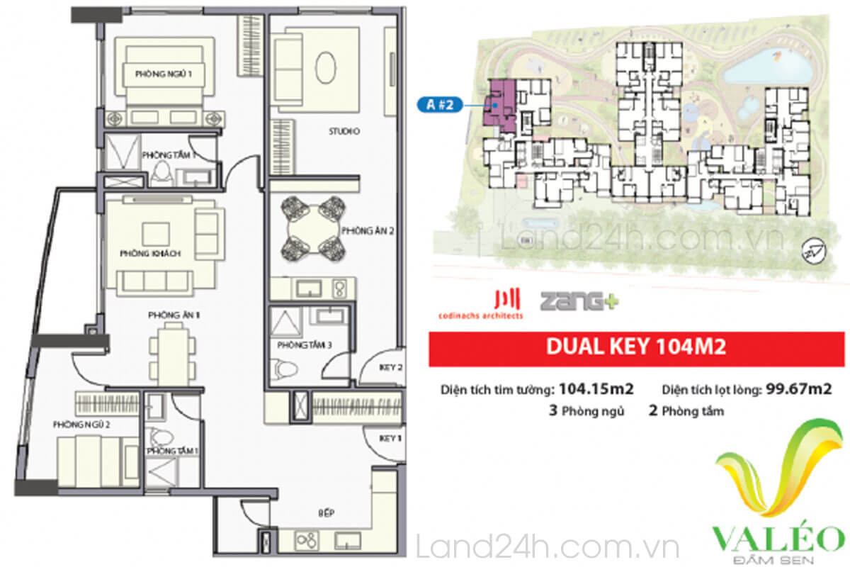 Căn hộ Dual Key có diện tích 104m2