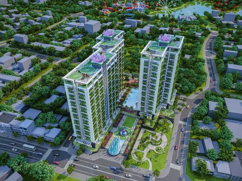 Dự án có quy mô gồm 3 block căn hộ cao 21 tầng view Đầm Sen