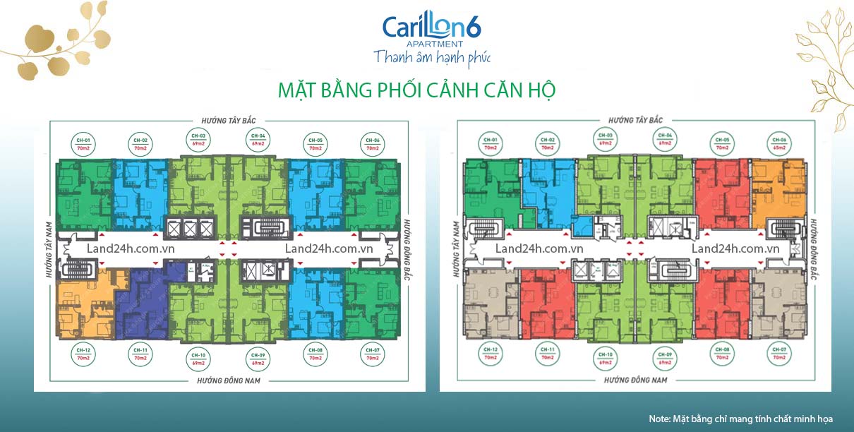 Mặt bằng Carillon 6 được thiết kế gồm 2 block căn hộ cao 16 tầng