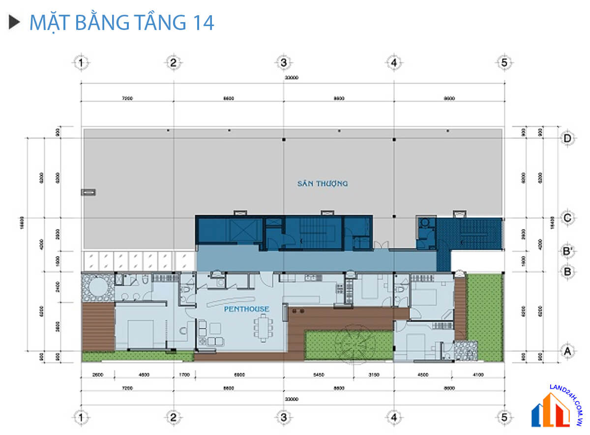 Mặt bằng tầng 14 chung cư Carillon 3