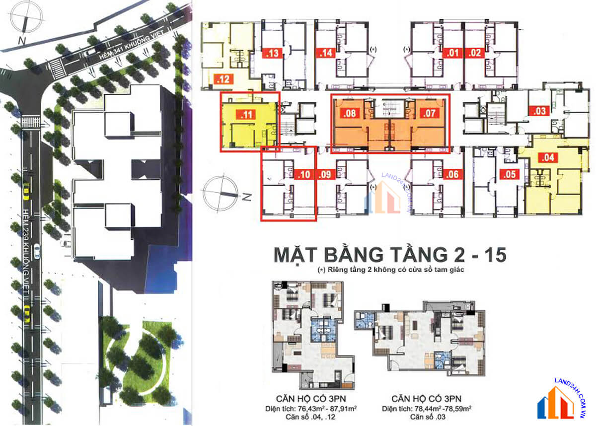 Mặt bằng tầng 2 – 15 chung cư khuông việt