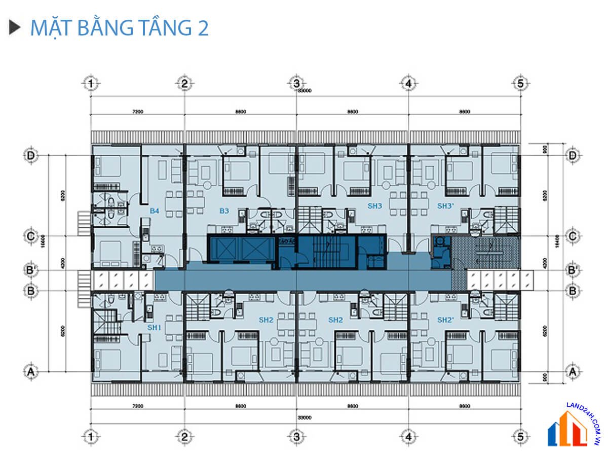 Mặt bằng tầng 2 chung cư Carillon 3