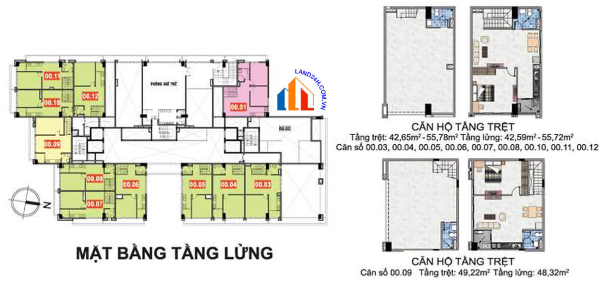 Mặt bằng tầng lửng chung cư khuông việt