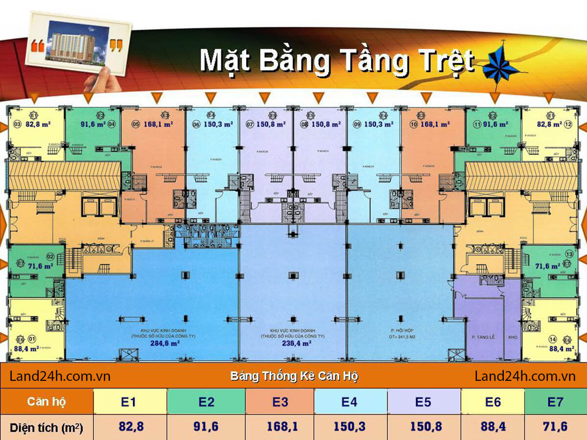 Mặt bằng tầng trệt chung cư bàu cát 2