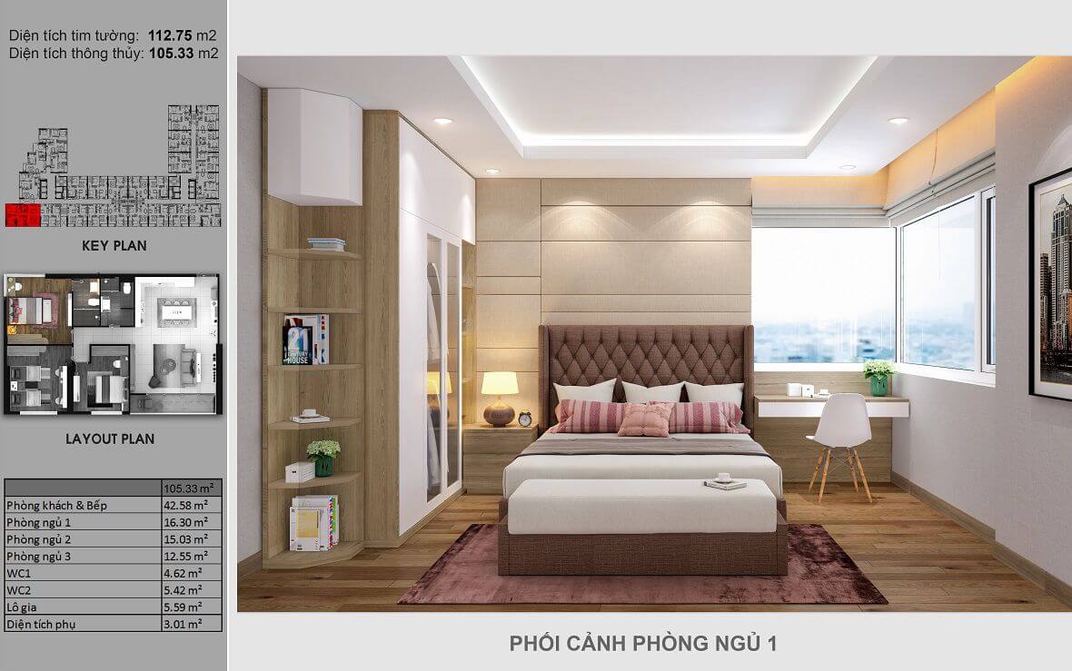 Thiết kế căn 3 phòng ngủ diện tích 105,33m2