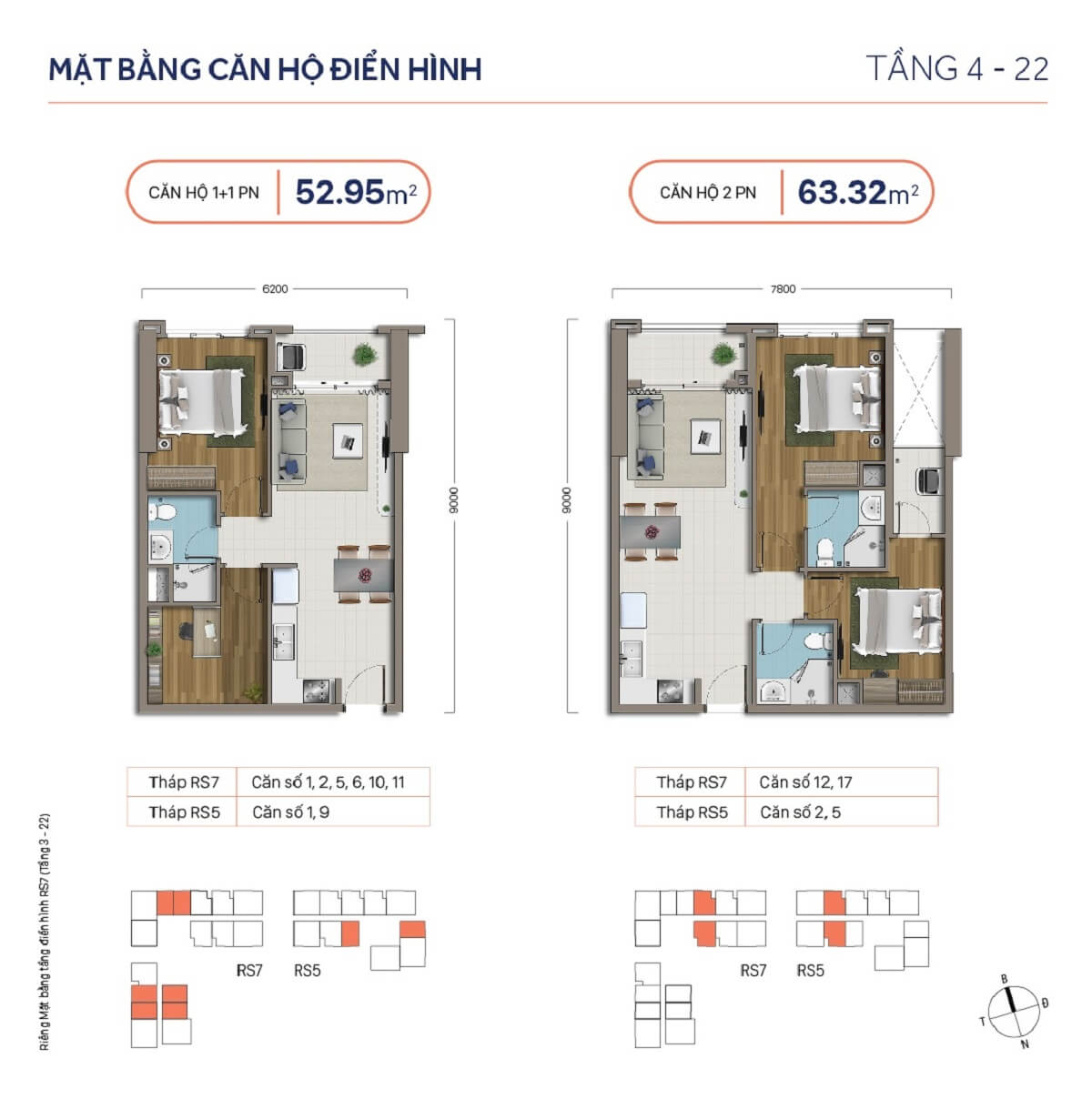 Thiết kế căn 52m2 – 63m2