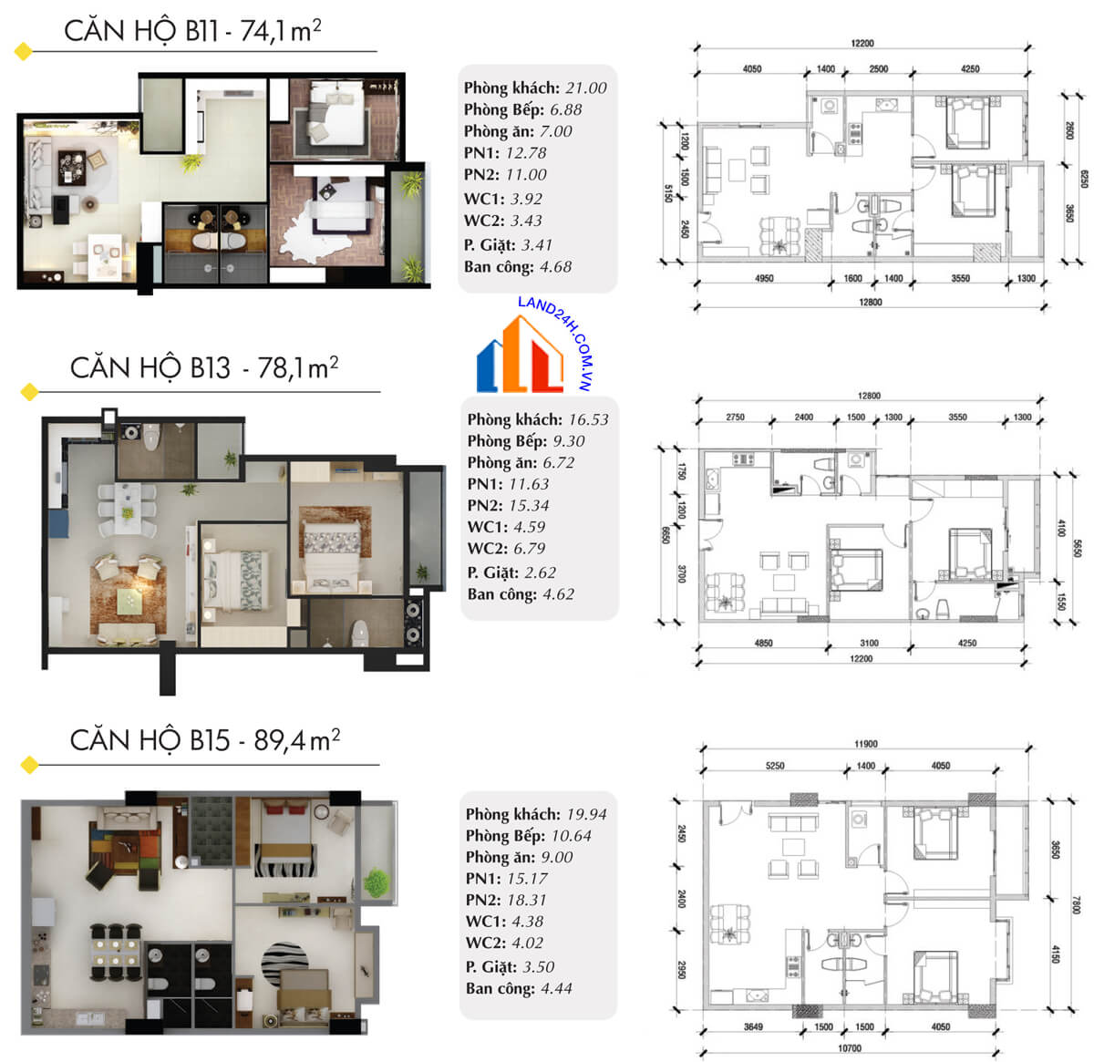 Thiết kế chi tiết căn B11 – B13 – B15